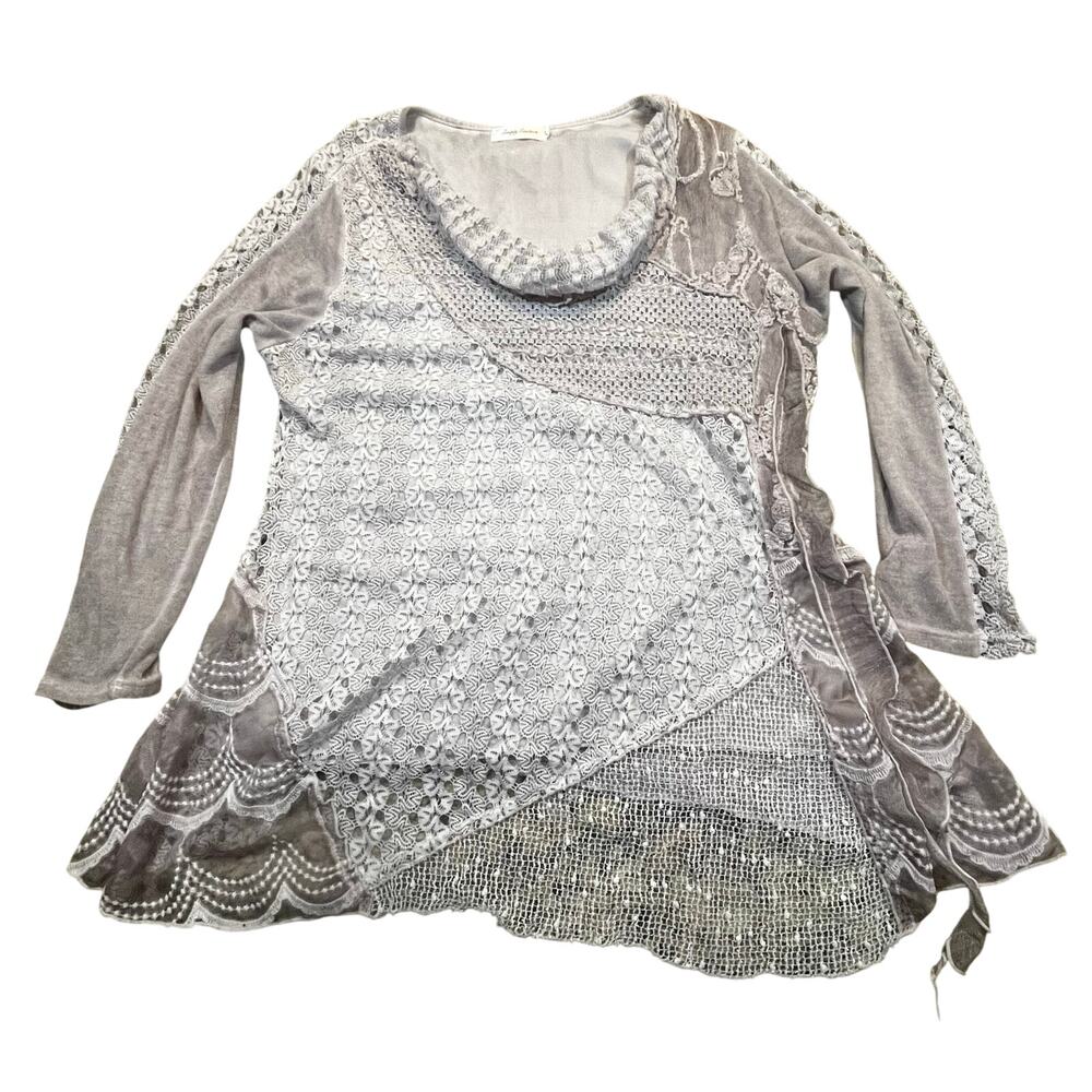 Simply Couture Tunic Top Women 3XL Plus Purple Lace Boho Lagenlook Fairycore
